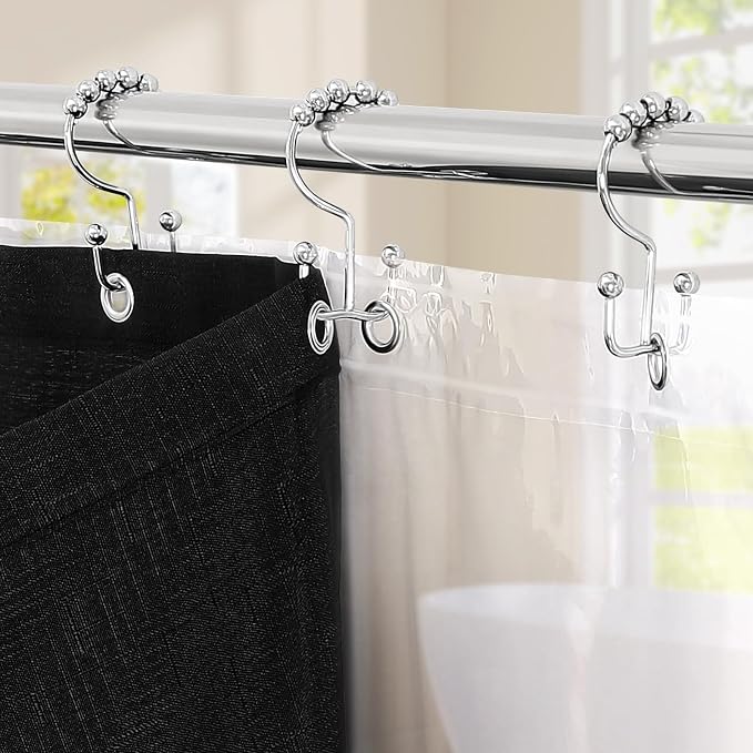 MitoVilla 3 in 1 Shower Curtain Set, Waterproof Fabric Hotel Bathroom Curtain - Image 4