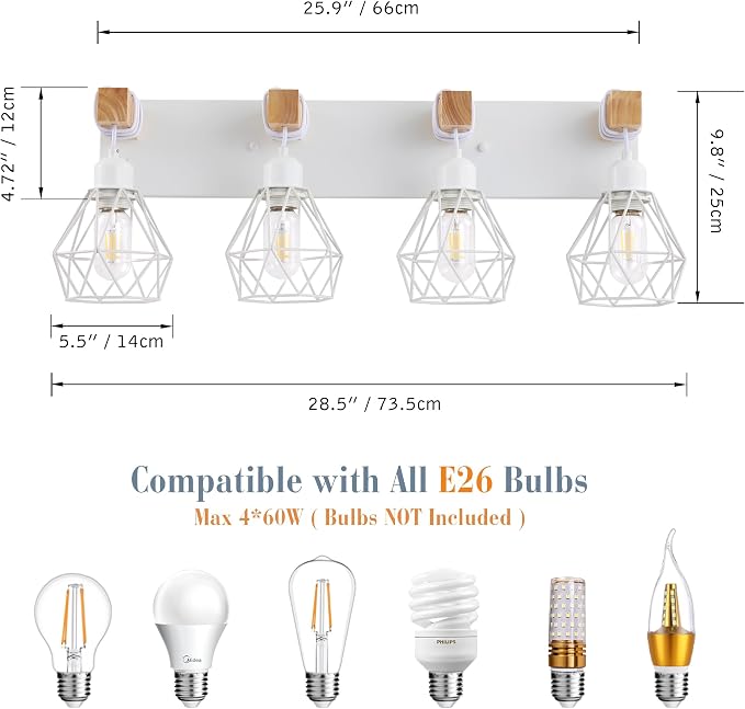 Farmhouse Vanity Light for Bathroom, 4-Light White Wood Bathroom Vanity Light - Image 4