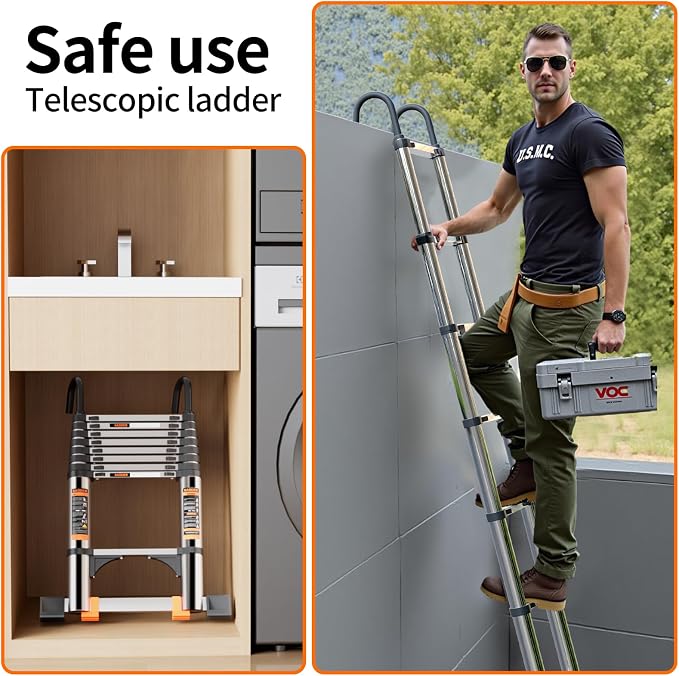 Telescoping Ladder, with Stable Hook and stabilizer barand, 13.5FT Extension - Image 8