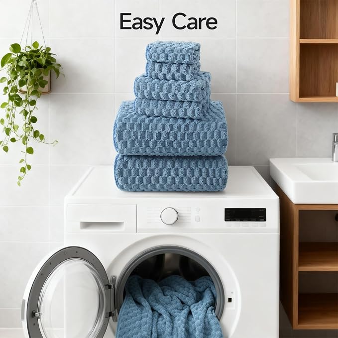 REDKISS Blue Microfiber Bath Towels Set of 6-35x70 Inches Oversized Bath Sheets - Image 7