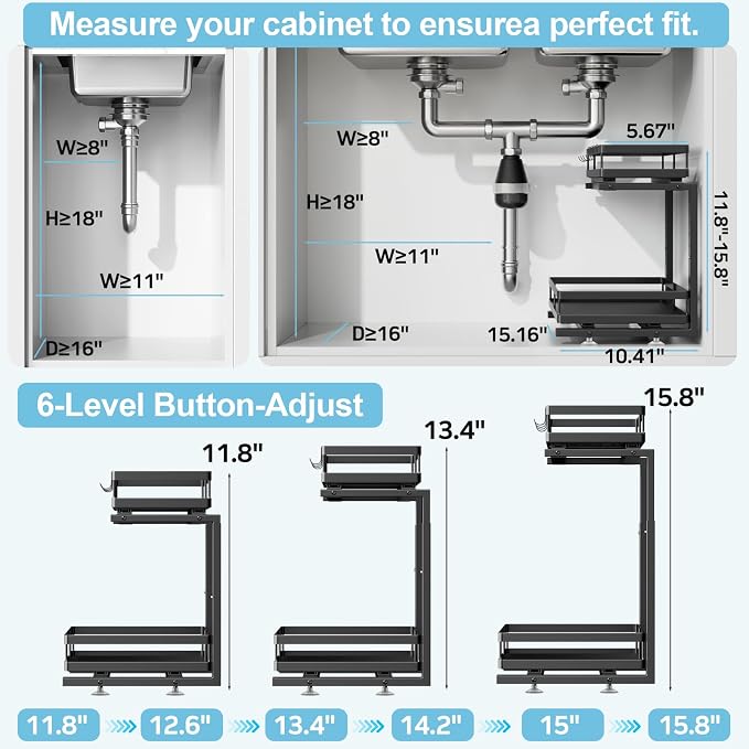 Under Sink Organizer, JCYLQ Dual-Rail Ball-Bearing, Under Kitchen Sink Organizer - Image 2