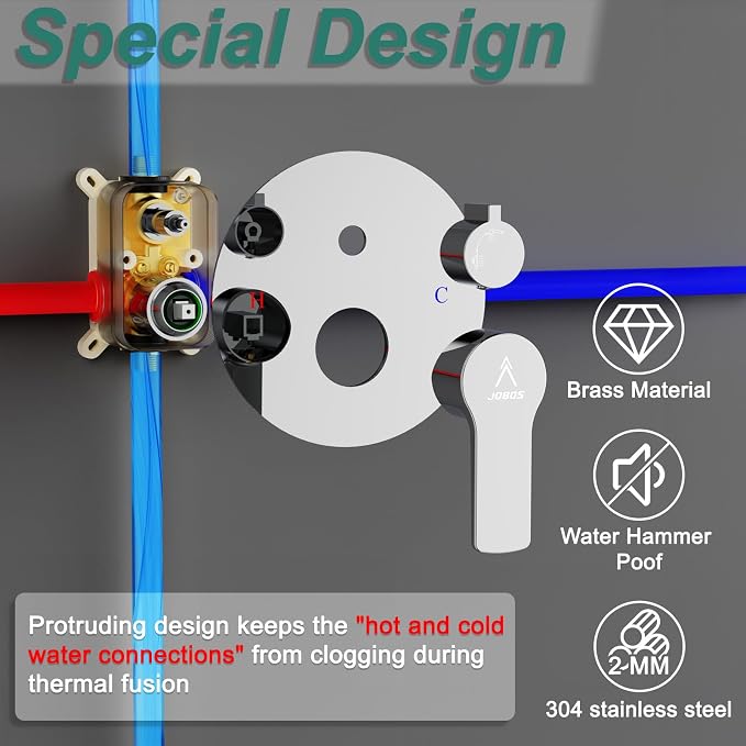Shower Faucet Set 12IN Brass Rough-In Valve Body Trim Kit Rainfall Included - Image 4