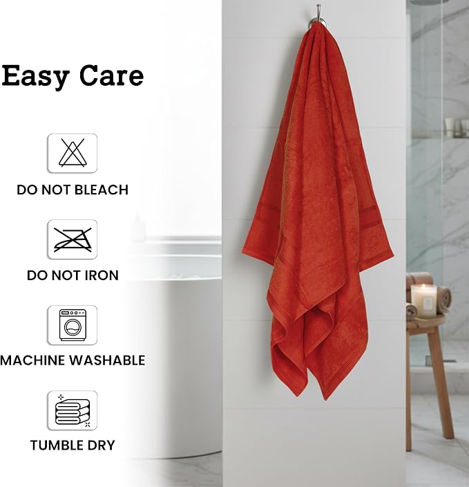 Casa Lino Coral Orange Bath Towels Set of 4 - Image 7