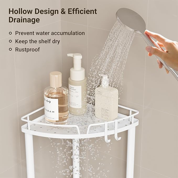 ELYKEN Corner Shower Caddy Standing, 4 Tier Rustproof Metal Shower Organizer - Image 5
