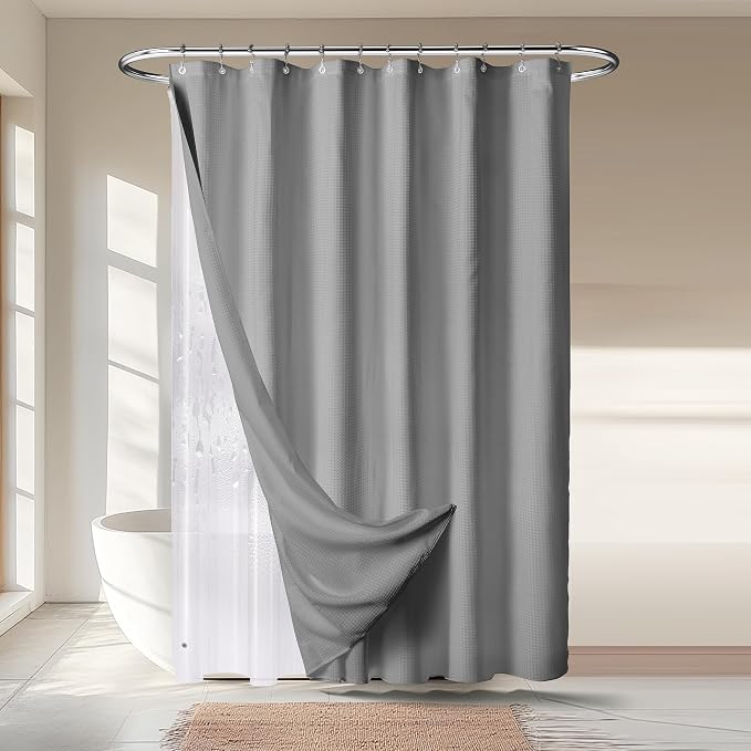 River Dream 3 in 1 Shower Curtain Set, Waffle Fabric Shower Curtain and by RiverDream