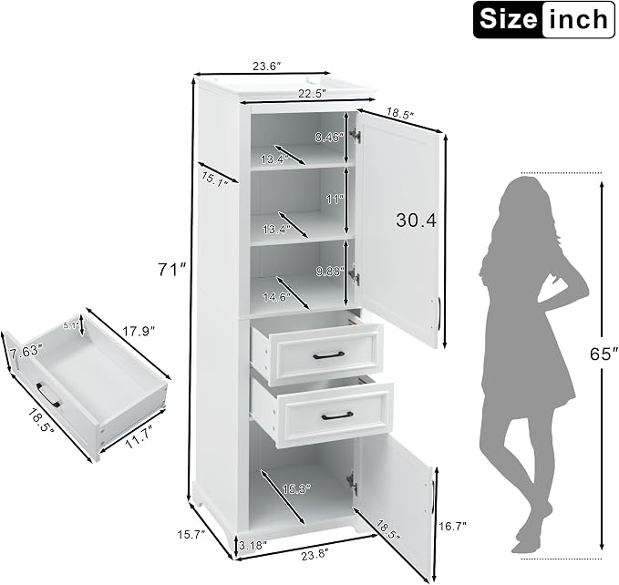 Merax 71" Tall Bathroom Cabinet, Bathroom Furniture - Image 2