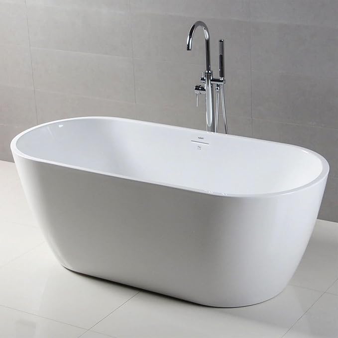 FerdY Bali 59" Acrylic Freestanding Bathtub, Gracefully Shaped Freestanding - Image 8
