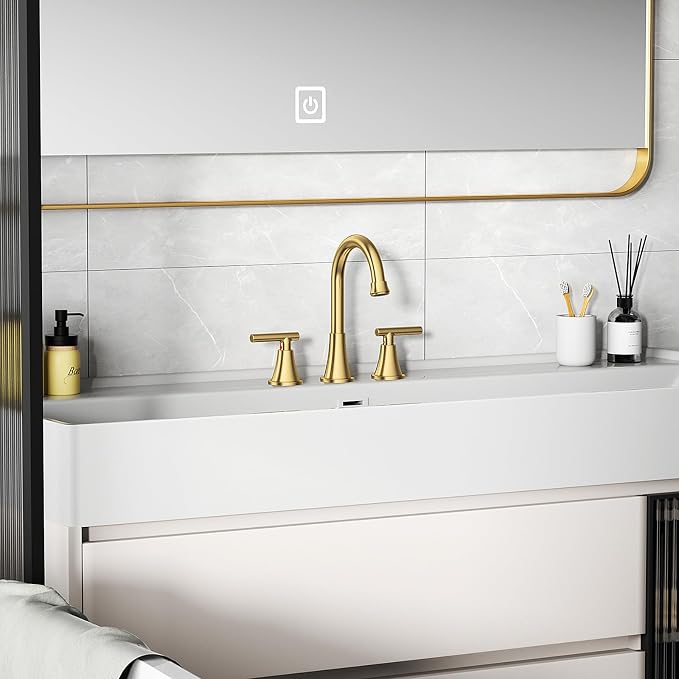 Bathroom Faucets for Sink 3 Hole, Hurran Brushed Gold Bathroom Sink Faucet - Image 7