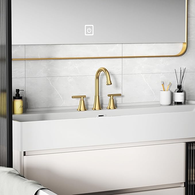 Bathroom Faucets for Sink 3 Hole, Hurran Brushed Gold Bathroom Sink Faucet - Image 8