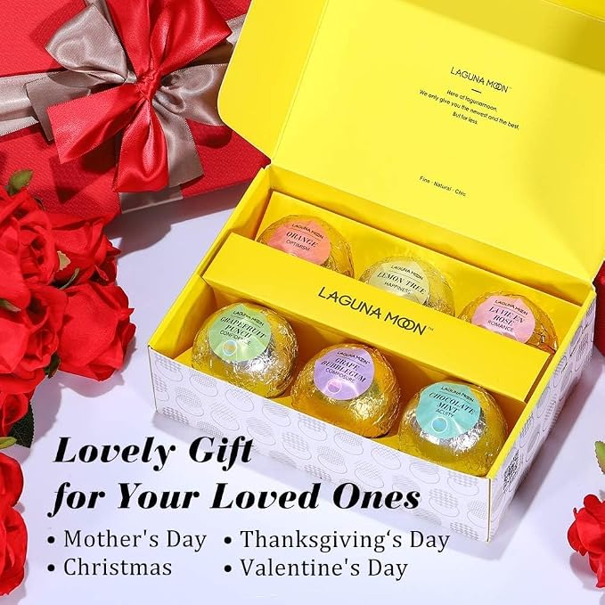 Lagunamoon Bath Bombs Gift Set, 6 Piece XXL Handmade Fizzy Shower Bombs - Image 6
