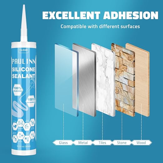 PAULINN Silicone Sealant, 100% Silicone Caulk Clear Waterproof - Image 5