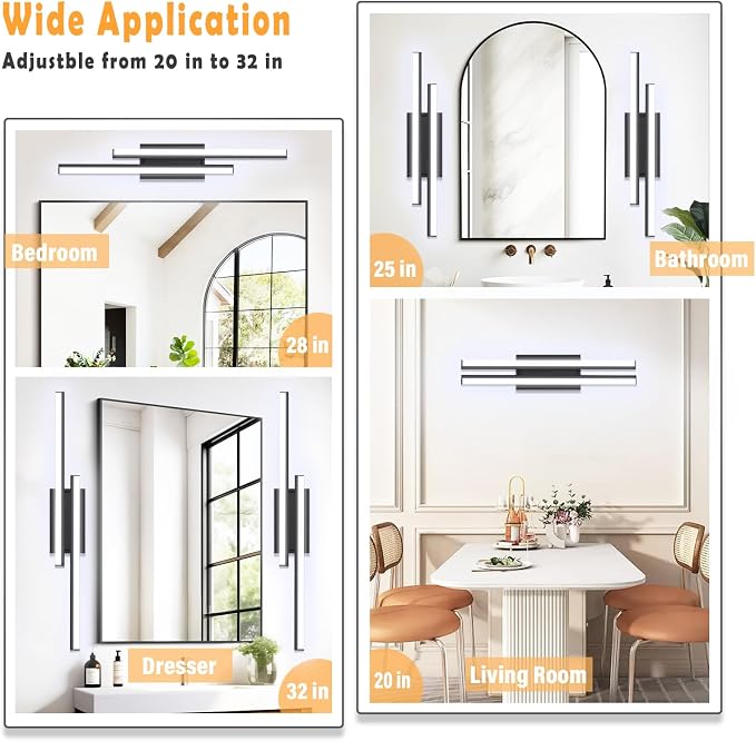 ETL Listed 20 in-32 in Retractable LED Bathroom Vanity Light, Over Mirror - Image 3