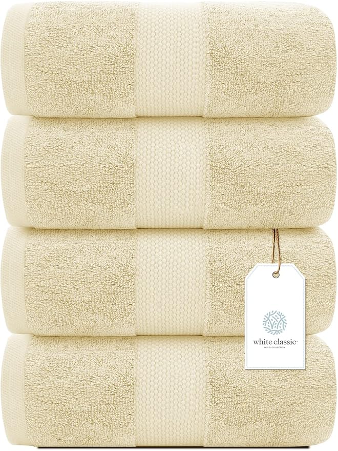 White Classic Luxury Bath Towels Set of 4 Large - Image 2