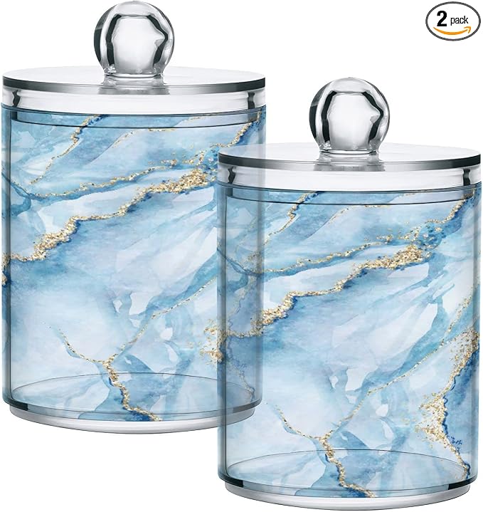 MNSRUU 2 Pack Qtip Holder Organizer Dispenser Sky Blue Marble Bathroom Storage by MNSRUU