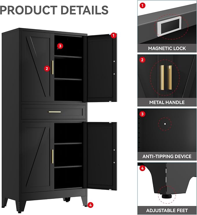 71" Tall Farmhouse Pantry Cabinet, Metal Cabinets - Image 6
