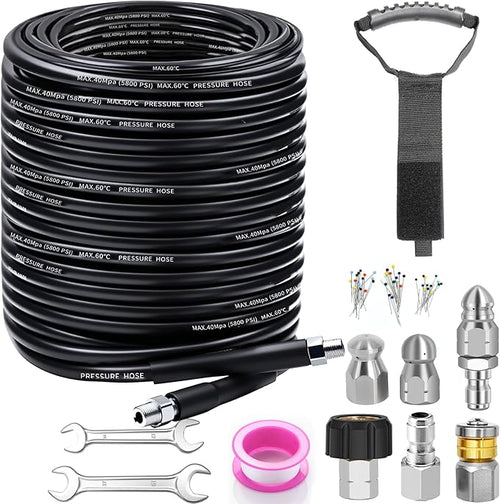 150FT Sewer Jetter Kit for Pressure Washer, 5800PSI Drain Cleaner Hose 1/4 Inch by Trustworthy