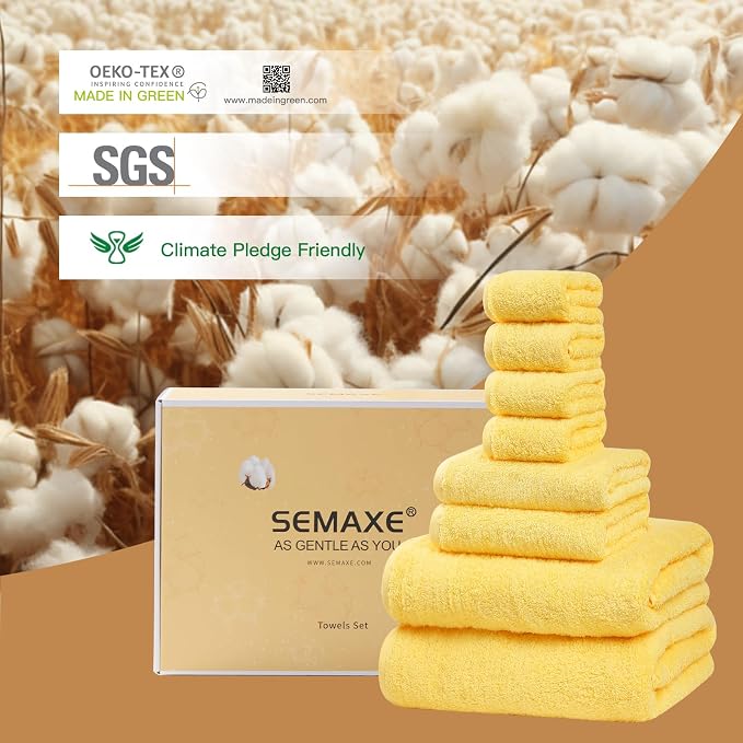 SEMAXE Yellow Bath Towel Set, 100% Cotton Absorbent Bathroom Towels - Image 5