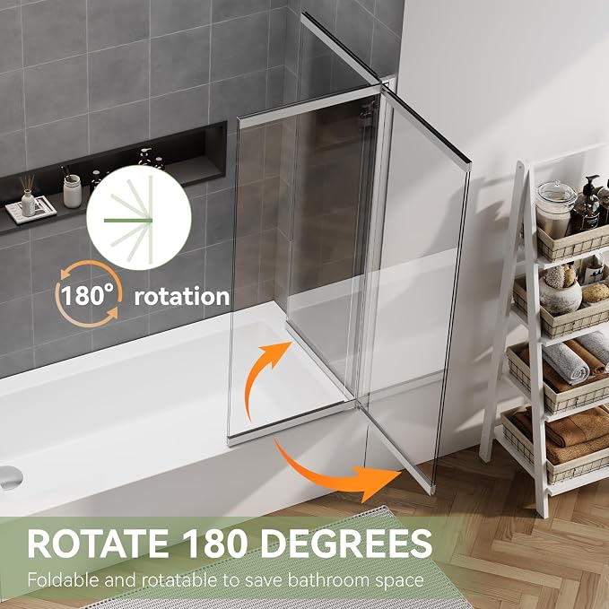 Tub Shower Door 40" W x 59" H, Pivot Bathtub Glass Door, 180° Swing & Sliding - Image 3
