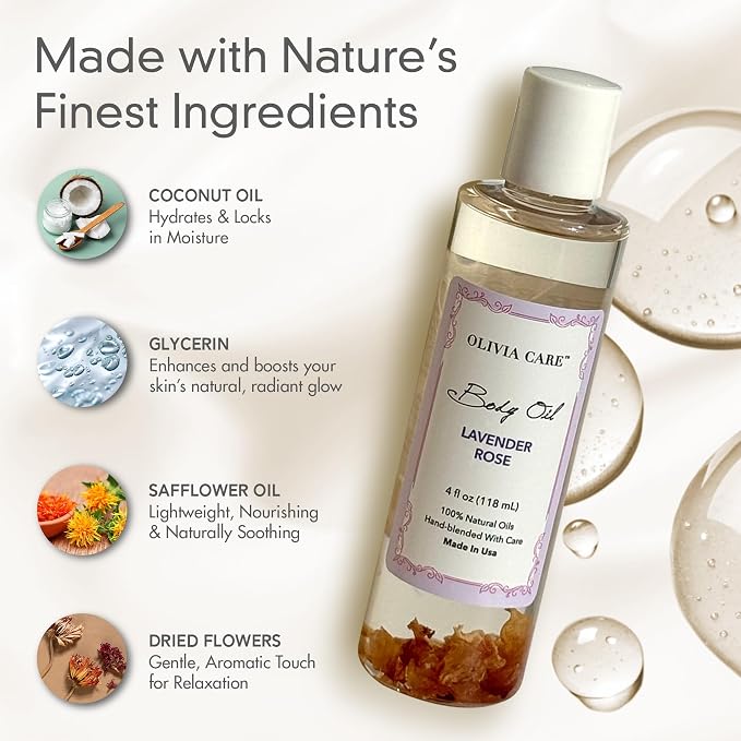 Olivia Care Body Oil Lavender Rose Vegan & Natural Perfume Oil - Image 4