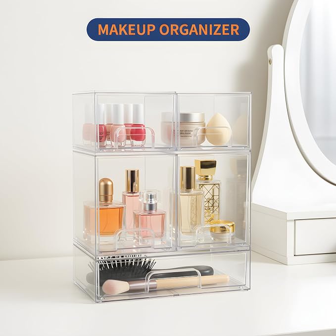 Stackable Storage Drawers Set of 5 Pack, Acrylic Organizers and Storage - Image 2