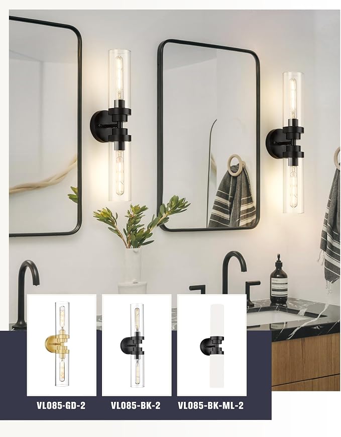 Emak 22 Inch Black Bathroom Light Fixtures Over Mirror, 2-Light Bathroom Vanity - Image 3
