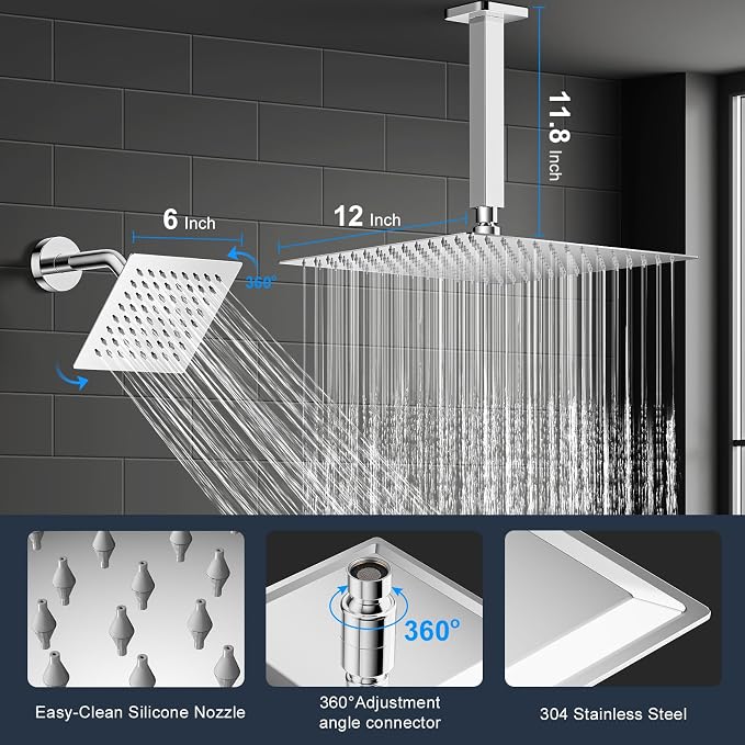 Shower Faucet Set, 3-Setting Push Button Polish Chrome Shower System, 12 Inch - Image 4