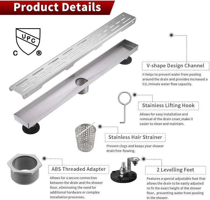 Sharp-tec Linear Shower Drain, 24 inch Shower Drain - Image 3