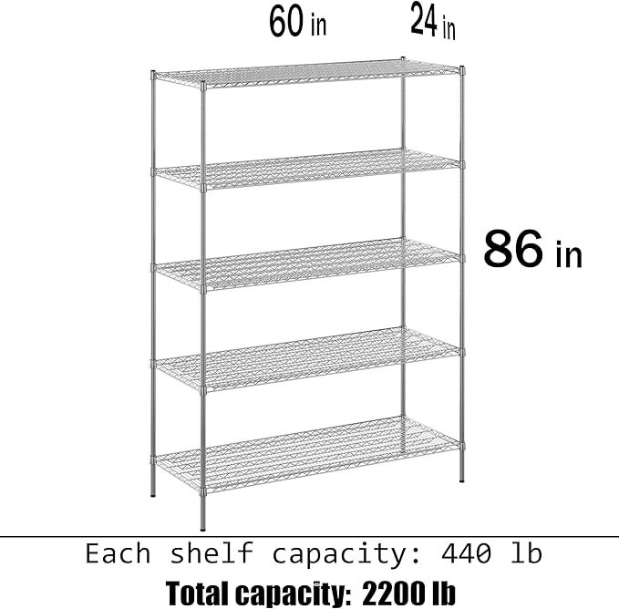 24" Deep x 60" Wide x 86" Height Wire Shelving Kit | 5-Tier | NSF Commercial - Image 3
