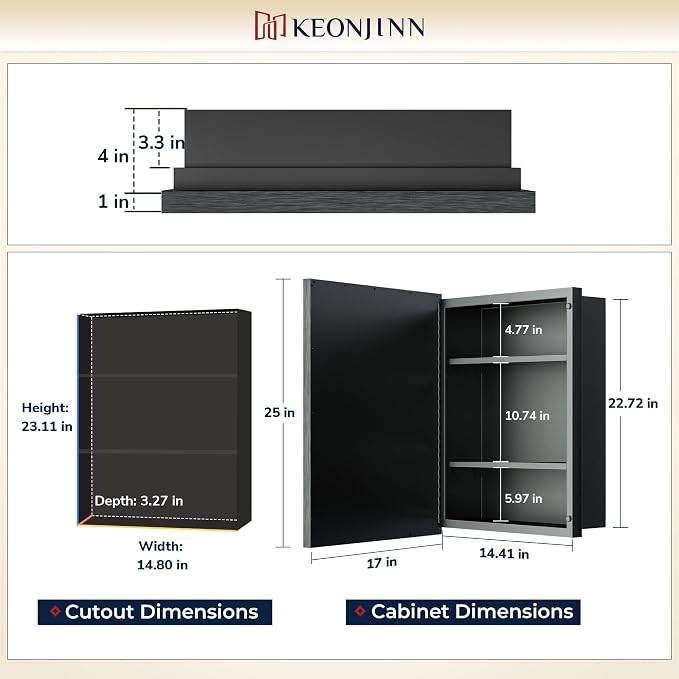 Keonjinn 17" x 25" Silver Bathroom Medicine Cabinets - Image 3