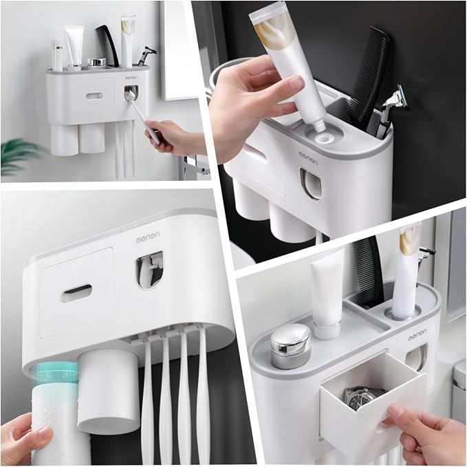 No-Drill Wall Mounted Toothbrush Holder, Bathroom Shelf, - Image 5