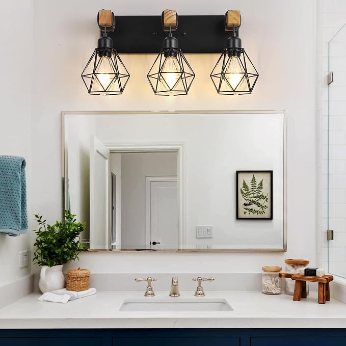 Farmhouse Vanity Light for Bathroom, 3-Light Wood Bathroom Vanity Light - Image 9