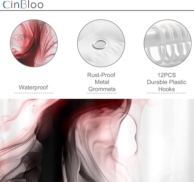 Cinbloo Black and Red 60Wx72H Shower Curtain Burgundy Abstract Modern Ombre - Image 6