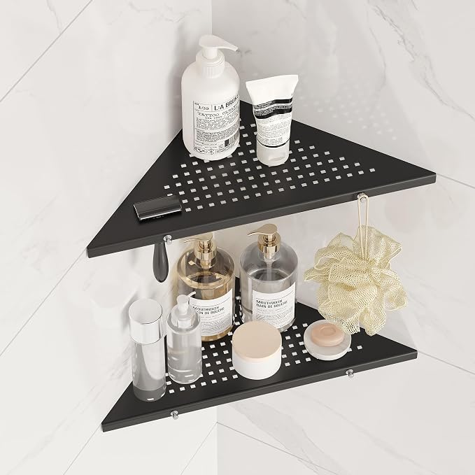 10" Bathroom Corner Shelf, 2 Pack Recessed Shower Shelf Caddy, SUS304 Stainless by Qeke