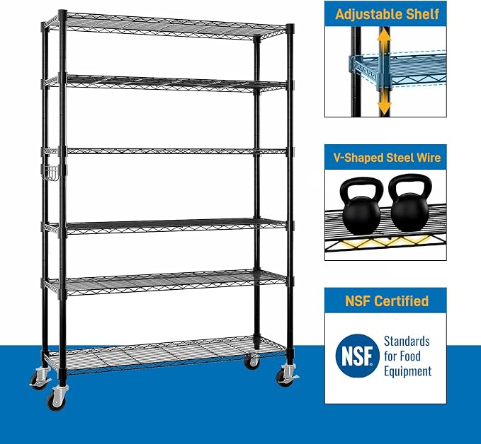 6 Tier Storage Racks Shelving, Heavy Steel Pantry Shelves, Adjustable Wire - Image 9