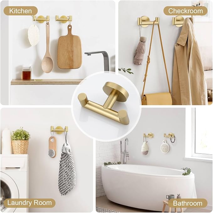 TNOMS 5-Piece Towel Bar Set Brushed Gold Bathroom Hardware Accessories Set - Image 5