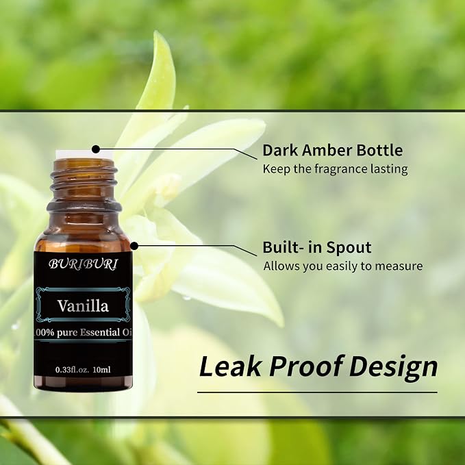 BURIBURI Tea Tree, Eucalyptus and Vanilla Essential Oil Set, 100% Pure 3Pcs - Image 3