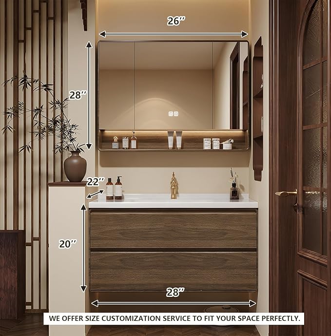 Floating Bathroom Vanity, Solid Wood Bathroom Cabinet, Faucet and Drain Pipes - Image 2