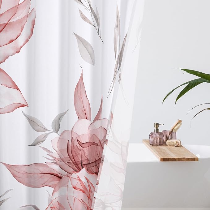 Extra Long Boho Watercolor Floral Shower Curtain 72 x 84, Artistic XL Fabric - Image 3