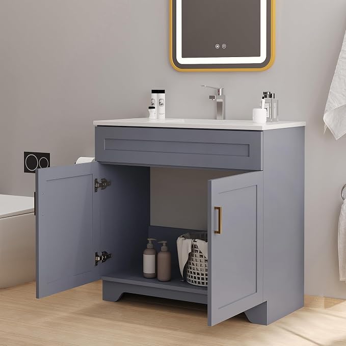 Bathroom 36" Vanity with Ceramic Sink, Wooden Double Door Bathroom Storage - Image 6