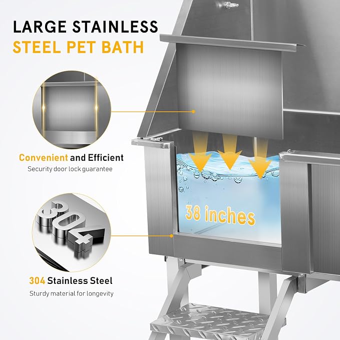 Dog Grooming Tub 38inch Stainless Steel Dog Bathing Station - Image 7