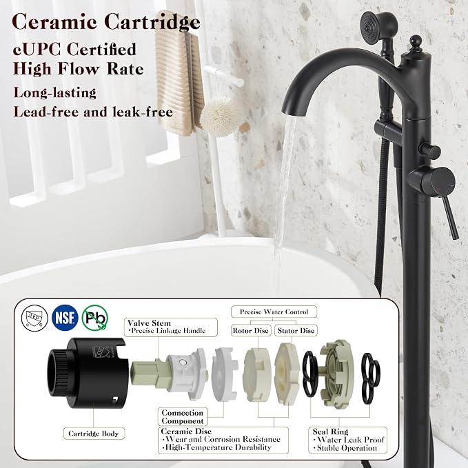 Freestanding Bathtub Faucet, Matte Black Classic Free Standing Tub Faucet - Image 6