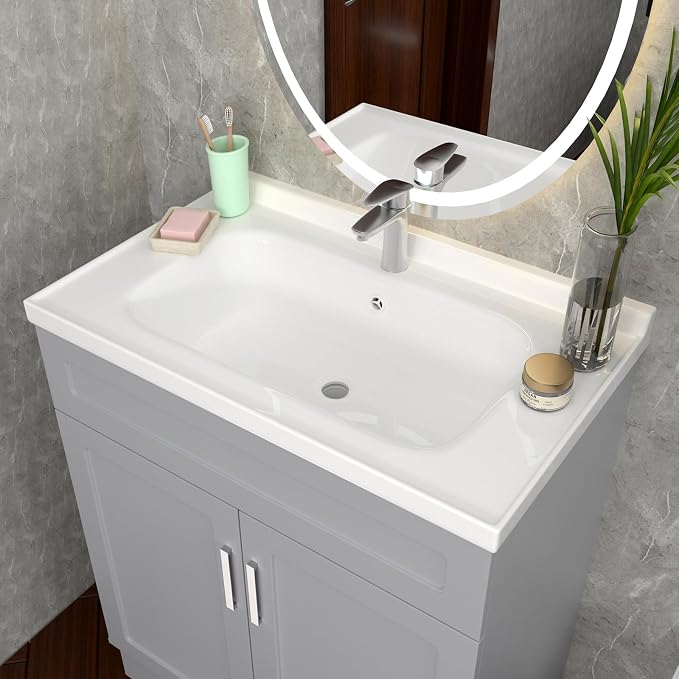 Bathroom Vanity with Ceramic Sink, Bathroom Vanity Cabinet with 2 Doors - Image 6