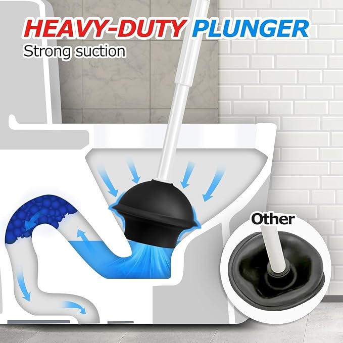 3Pack 2 in 1 Toilet Brush and Plunger Set, Extended Handle Plunger, Toilet Bowl - Image 3