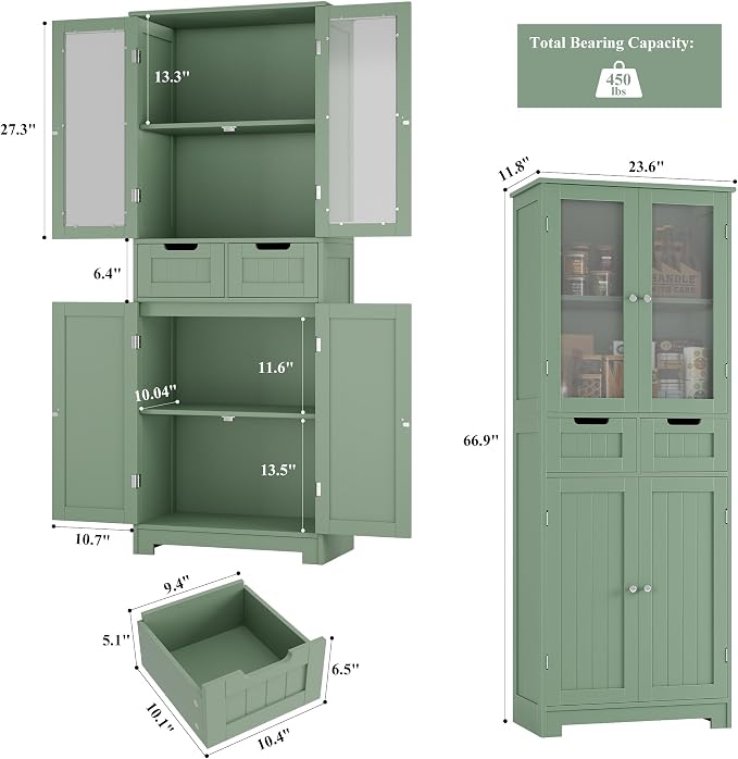 HORSTORS 67" Tall Bathroom Storage Cabinet, Freestanding Storage Cabinet - Image 2
