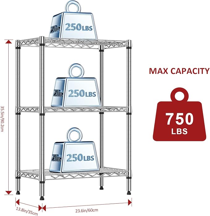 IZEUK 3 Tier Heavy Duty Steel Storage Shelves, Metal Shelf Wire Shelving Rack - Image 3