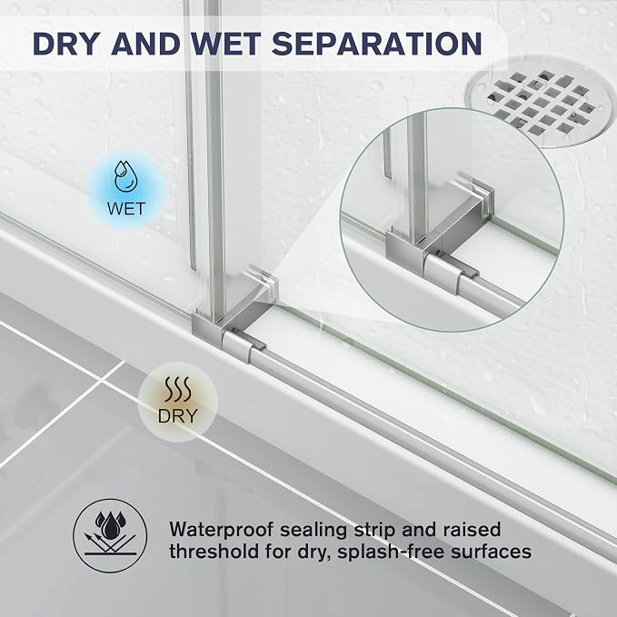 Frameless Shower Door, 55-60" W x 76" H Sliding Glass Shower Door, 1/4'' SGCC - Image 8