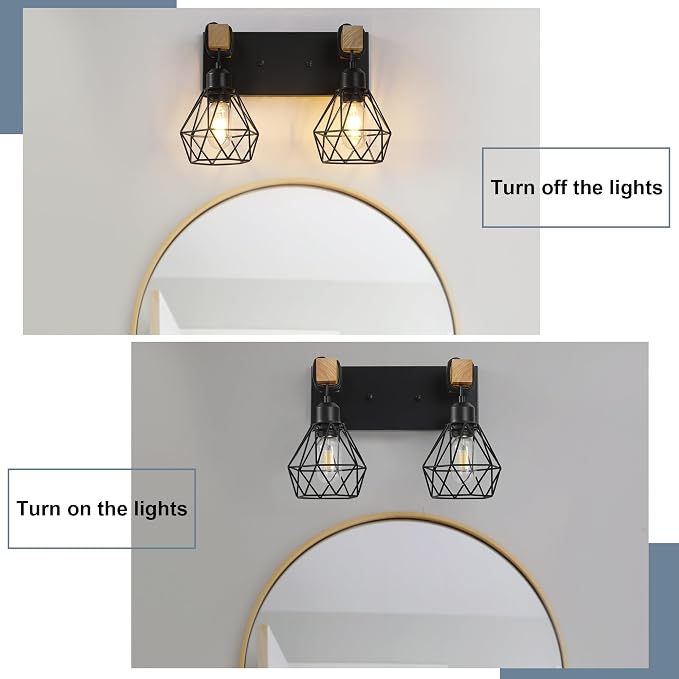 Farmhouse Vanity Light for Bathroom, 2-Light Wood Bathroom Vanity Light - Image 5