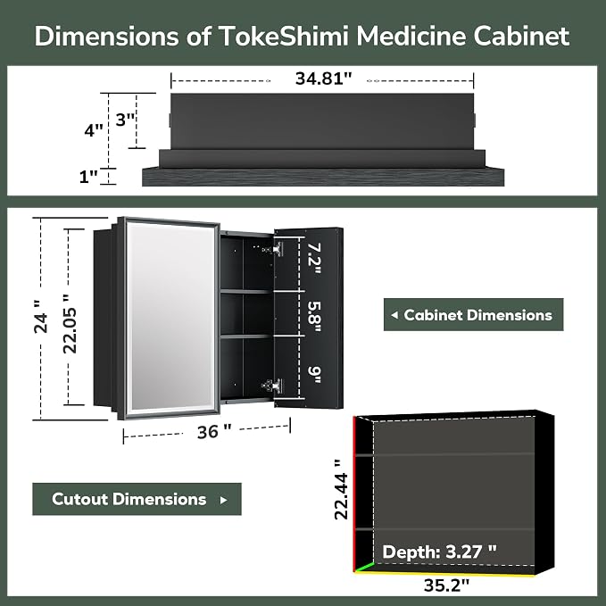 TokeShimi 36x24 Recessed Medicine Cabinet - Image 2
