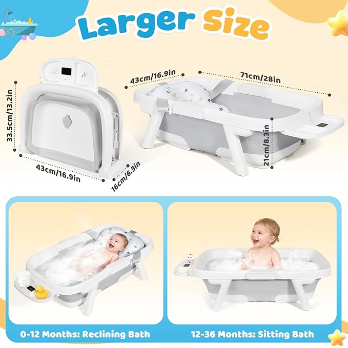Orzbow Collapsible Baby Bathtub, Large Baby Bath Tub - Image 3