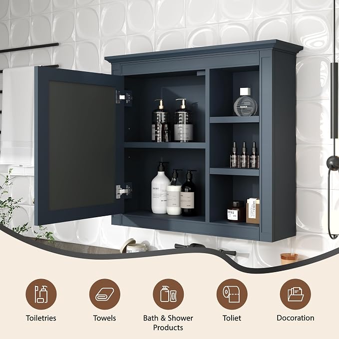 30'' x 28'' Blue Medicine Cabinet, Wall Mounted Bathroom Storage Cabinet - Image 7